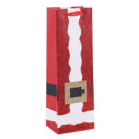Fancy design Santa's Belt Christmas Wine Paper Bags with 3 Different Colored Glitter On Front Side In Tongle Packing