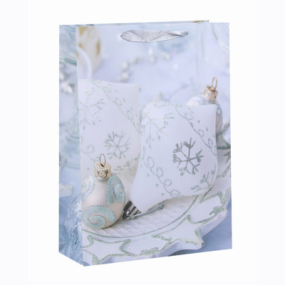 Photo Print Happy Holidays Paper Gift Bags Paper Shopping Bags Paper Carrier Bags With Glitter Assorted In Tongle Packing