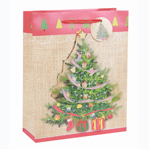 High Quality Best Sale Xmas Festival Gift Bag Merry Christmas Paper Bag With 3D And Glitter  In Tongle Packing