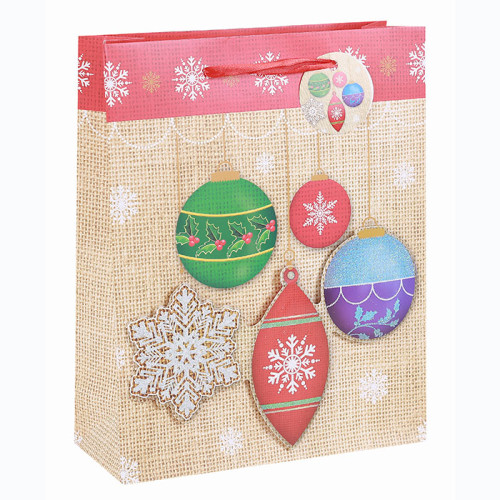 High Quality Best Sale Xmas Festival Gift Bag Merry Christmas Paper Bag With 3D And Glitter  In Tongle Packing