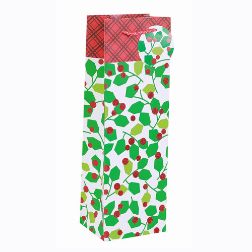 Eco-Friendly Nice Printing Decorative Gift Packing Paper Merry Christmas Wine Bottle Bag With 3tip-ons And glitter In Tongle Packing
