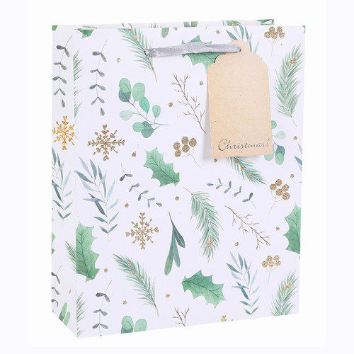 Best Sale High Quality Eco-Friendly Nice Printing Decorative Gift Packing Paper Merry Christmas Bag With Glitter In Tongle Packing