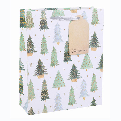 Best Sale High Quality Eco-Friendly Nice Printing Decorative Gift Packing Paper Merry Christmas Bag With Glitter In Tongle Packing