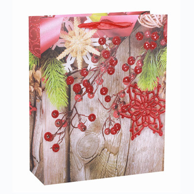 Photo Print Happy Holidays Paper Gift Bags Paper Shopping Bags Paper Carrier Bags With Glitter Assorted In Tongle Packing