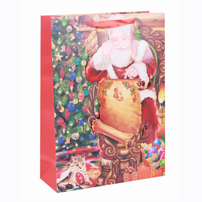 High Quality Best Sale Santa Claus Xmas Festival Gift Bag Merry Christmas Paper Bag With 3D  In Tongle Packing