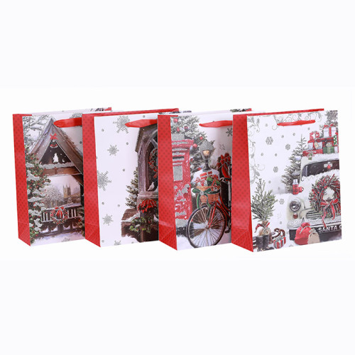 Best Sale Nice Printing Decorative Gift Packing paper Xmas Festival Gift Paper Merry Christmas Bag With Glitter  In Tongle Packing