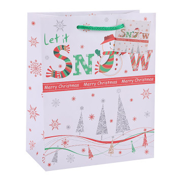 Wholesale Cheap Custom Paper Bags Art Paper Bags Let It Snow Merry Christmas Paper Shopping Bags Nice Gift Packaging Bags With Hangtag In TONGLE PACKING