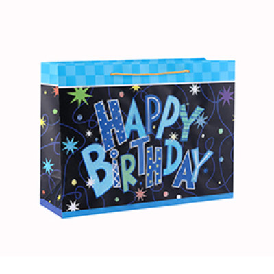 Custom Design Logo Fancy Style Birthday Paper Gift Bag with 4 Designs Assorted in Tongle Packing
