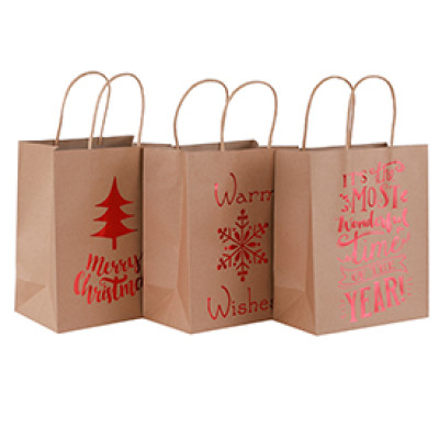 Brown Craft Merry Christmas Hot Foil Stamping Paper Bags
