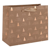Horizental Recycled Brown Kraft Paper Bags Merry Christmas Craft Gift Bags 3 Designs Assorted