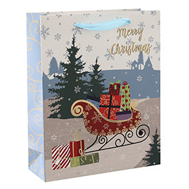 European Design Hot Foil Stamping Merry Christmas Paper Shopping Bag With 4 Designs Assorted
