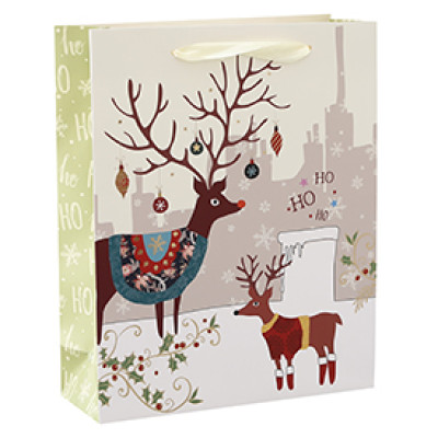 European Design Hot Foil Stamping Merry Christmas Paper Shopping Bag With 4 Designs Assorted