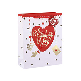 Heart Style Valentine's Day Paper Gift Bags with Hang Tag with 4 Designs Assorted