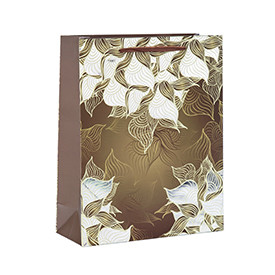 Foil Stamped Flower Designed Paper Gift Bags With 4 Designs Assorts