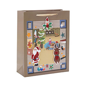 Merry Christmas Holiday Paper Gift Bags With 4 Designs Assorted