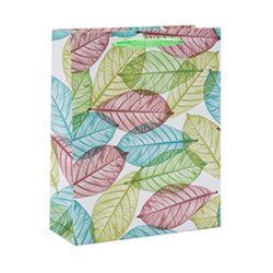 Colorful Leaf Print Paper Gift Bags with 4 designs assorted