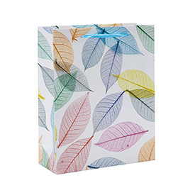 Colorful Leaf Print Paper Gift Bags with 4 designs assorted