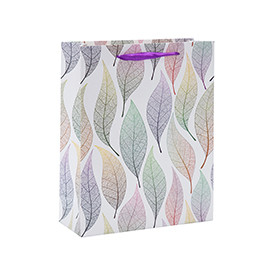 Colorful Leaf Print Paper Gift Bags with 4 designs assorted