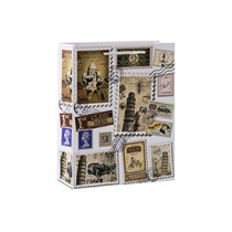 Postage stamp themed vintage paper gift bags with 4 designs assorted