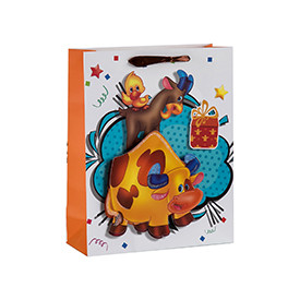 Kids favorite 3D animals paper gift bags with glittering and 4 designs assorted