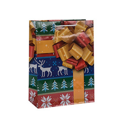 Factory Sale Attractive Style Handmade Christmas Paper Gift Bags with 4 Designs Assorted