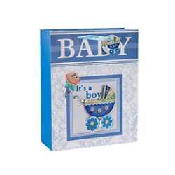 Baby shower 3D and glitter paper gift bags with 4 designs assorted