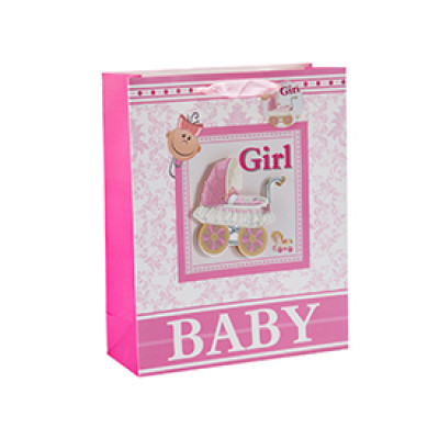 Baby shower 3D and glitter paper gift bags with 4 designs assorted
