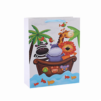 Custom Cute Cartoon Logo Print with Ribbon Handle Tote Paper Bag with 4 designs assorted