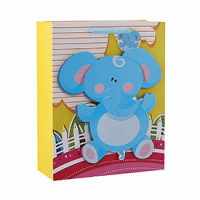 Cute animals 3D and glitter baby gift paper bags with 4 designs assorted
