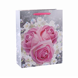 Personality Custom Made Logo Flower Romantic Pattern Style Gift Paper Bag with 4 Designs Assorted