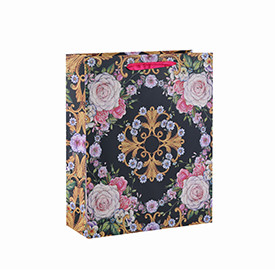 Wholesale Flower Printed Recycle Square Bottom Paper Gift Bag with 4 Designs Assorted