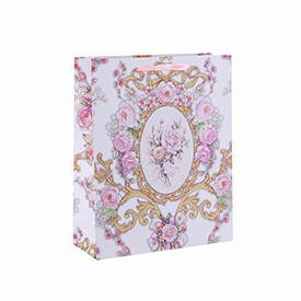 Wholesale Flower Printed Recycle Square Bottom Paper Gift Bag with 4 Designs Assorted