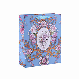 Wholesale Flower Printed Recycle Square Bottom Paper Gift Bag with 4 Designs Assorted