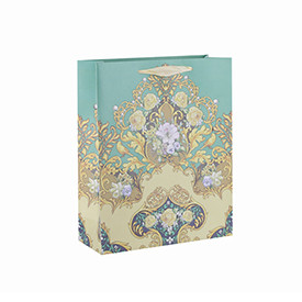 Wholesale Flower Printed Recycle Square Bottom Paper Gift Bag with 4 Designs Assorted