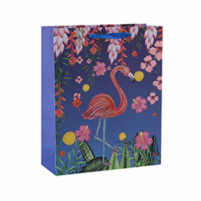 Custom printed flowery flamingo pattern paper bags with 4 designs assorted