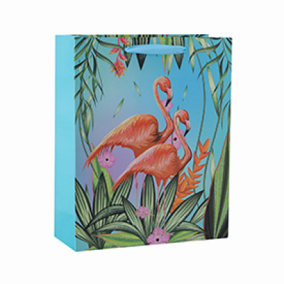 Custom printed flowery flamingo pattern paper bags with 4 designs assorted