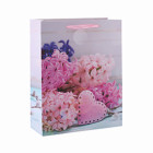 Custom flowery pattern matte ribbon handle paper gift packing bag with 4 designs assorted