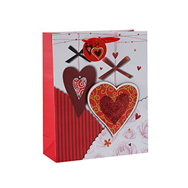 Heart touching happy Valentine's Day 3D and glitter gift bags with 4 designs assorted