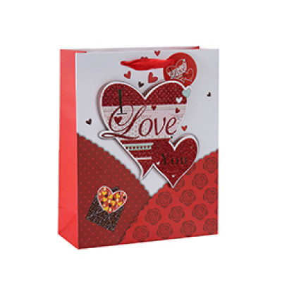 Heart touching happy Valentine's Day 3D and glitter gift bags with 4 designs assorted