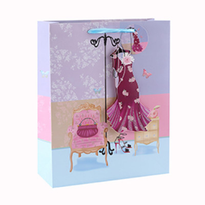 Luxury Decorative Custom 3D and Glitter Gift Paper Bag with 4 Designs Assorted