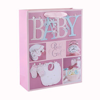 Custom Pink and Blue Luxury Glitter Baby Paper Gift Bags with 4 Designs Assorted