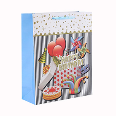 Custom Various Sizes 4C Printing Birthday Gift Paper Bag with 4 Designs Assorted