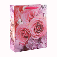 High Quality Flowers Various Sizes Glitter Ribbon Handle Paper Gift Bag with 4 Designs Assorted