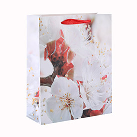 High Quality Flowers Various Sizes Glitter Ribbon Handle Paper Gift Bag with 4 Designs Assorted