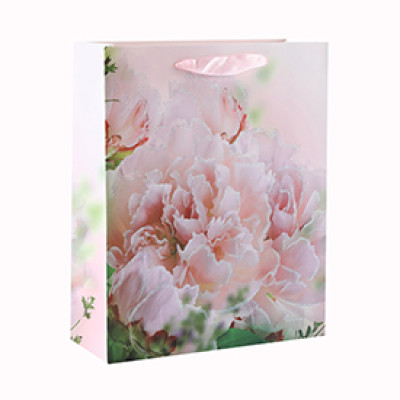 High Quality Flowers Various Sizes Glitter Ribbon Handle Paper Gift Bag with 4 Designs Assorted