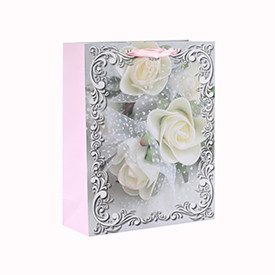 Wedding Custom Printed Flower Pattern Various Sizes Paper Gift Bag with 4 Designs Assorted