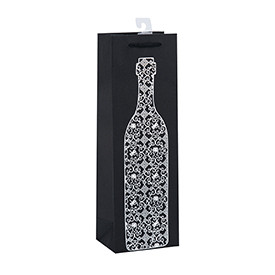 Wholesale Hot Stamping Single Bottle Packing Black Cardboard Wine Paper Bags