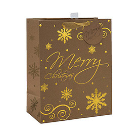 New Arrival Christmas Snow Print Brown Craft Paper Gift Bags