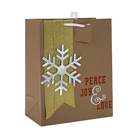 New Arrival Christmas Snow Print Brown Craft Paper Gift Bags