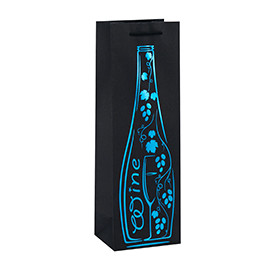 Custom Logo Printed Black Cardboard Wine Packaging Paper Bags with Hot Stamping